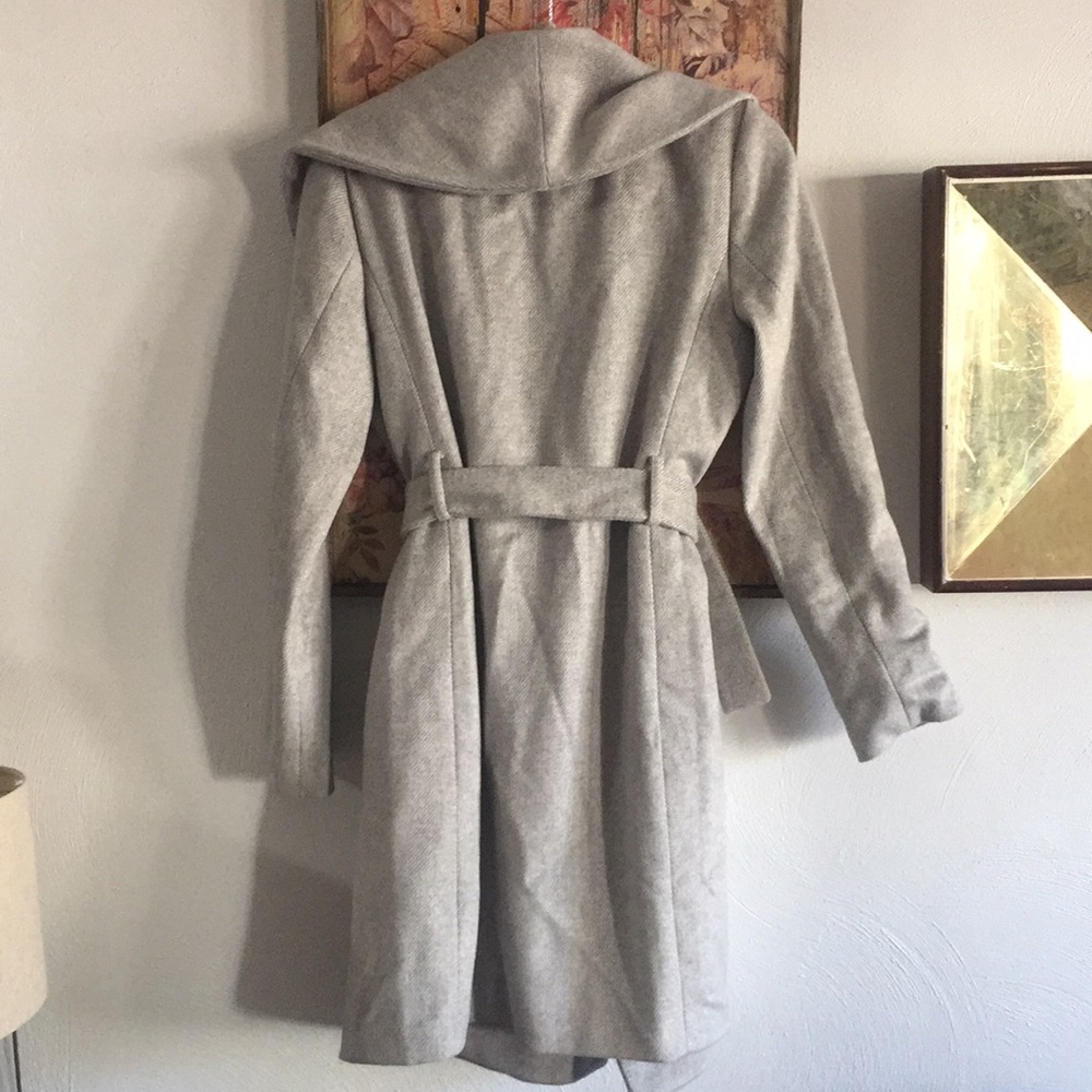 NWOT ANN TAYLOR HERRINGBONE SHAWL COLLAR TIE WAIST WRAP COAT S - Picture 9 of 16